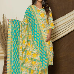 Turquoise Yellow Floral Printed Premium Cotton Suit Set