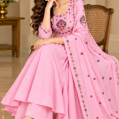 Pink Floral Embroidered Anarkali Suit with Palazzo