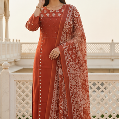Ruaati Rust Floral Cotton Embroidered Suit Set