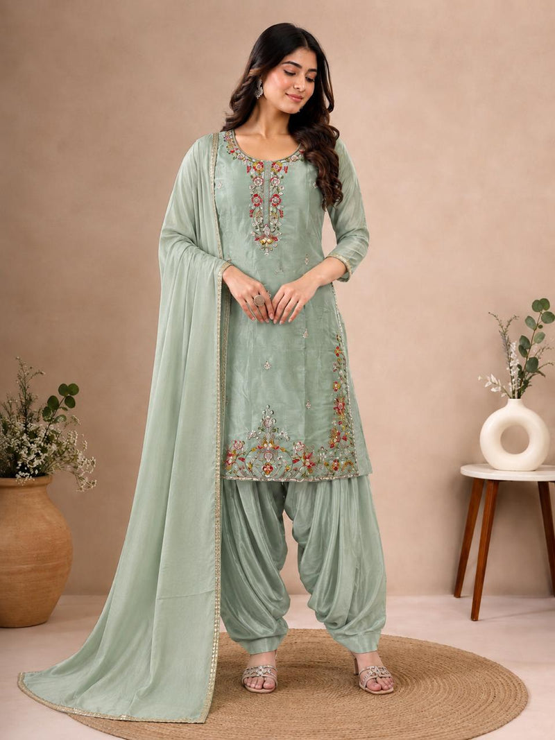 Glass Green Embroidered Farsi Salwar Suit Set