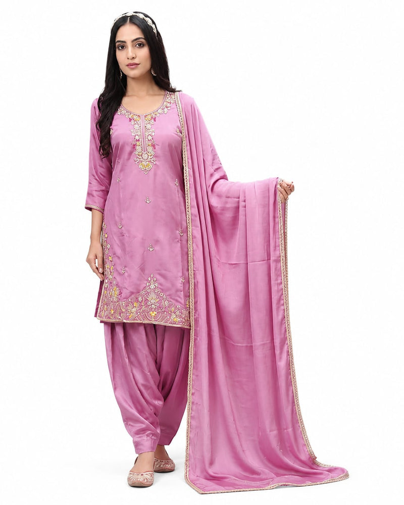 Pink Heavy Beats Farsi Salwar Suit with Dupatta