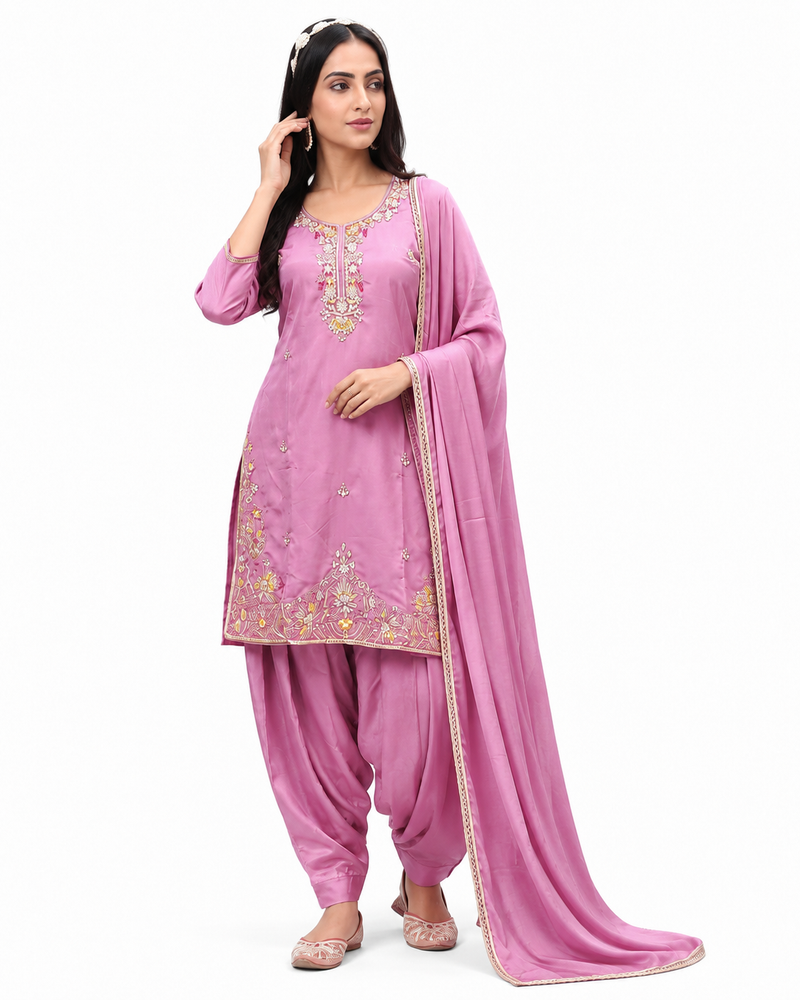 Pink Heavy Beats Farsi Salwar Suit with Dupatta