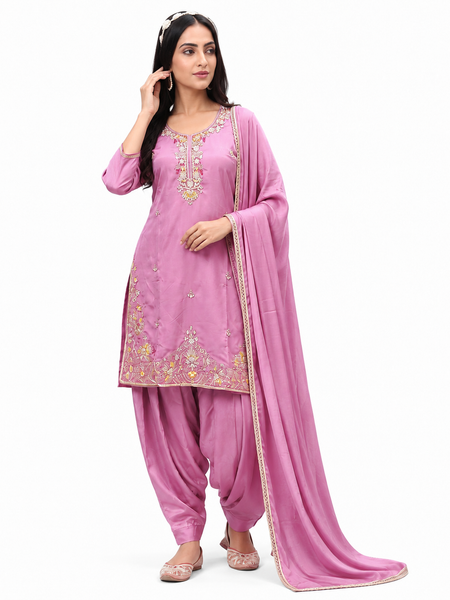 Pink Heavy Beats Farsi Salwar Suit with Dupatta