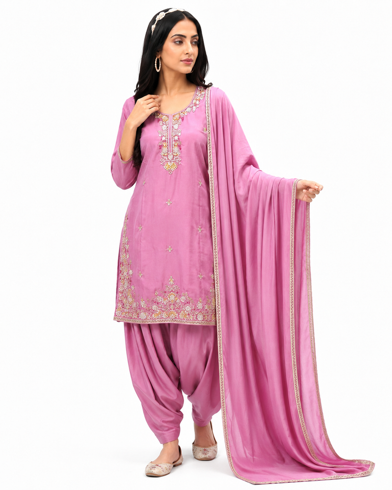 Pink Heavy Beats Farsi Salwar Suit with Dupatta