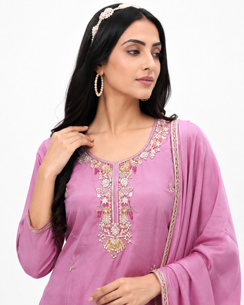 Pink Heavy Beats Farsi Salwar Suit with Dupatta