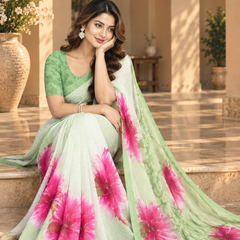 Mint Green Floral Printed Georgette Saree