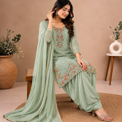 Glass Green Embroidered Farsi Salwar Suit Set