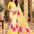 Yellow Floral Printed Georgette Saree