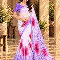 Lavender Floral Printed Georgette Saree