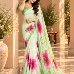 Mint Green Floral Printed Georgette Saree