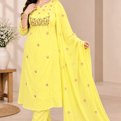 Yellow Mul Cotton Embroidered Suit Set
