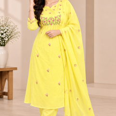Yellow Mul Cotton Embroidered Suit Set