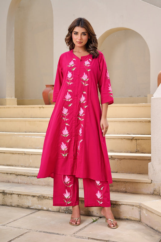 Pink Floral Kurti, Top & Pant Combo Set, Cotton fabric, Super Fitting & Superior Quality Cotton Fabric