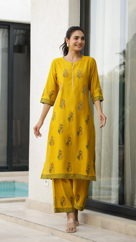 Mustard Yellow Kurti, Top & Pant Combo Set, Cotton fabric, Supper Fitting & Superior Quality Cotton Fabric.