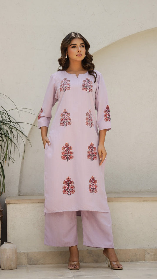Lavender Floral Kurti, Top & Pant Combo Set, Cotton fabric, Super Fitting & Superior Quality Cotton Fabric