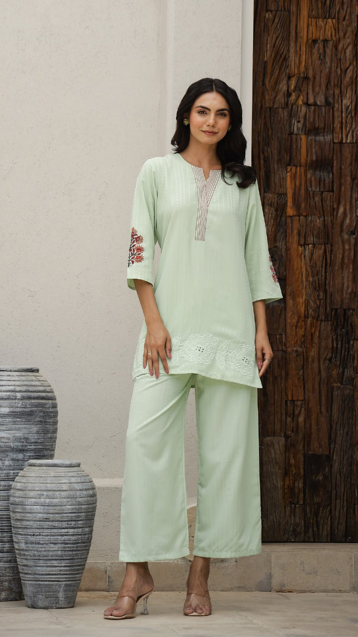 Mint Green Block Print Kurti, Top & Pant Combo Set. Cotton fabric, Super Fitting & Superior Quality Cotton Fabric