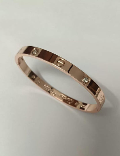 Lovely Rose Gold Bracelet , Single-Screw Closure, Classic Model with 4 Diamonds.