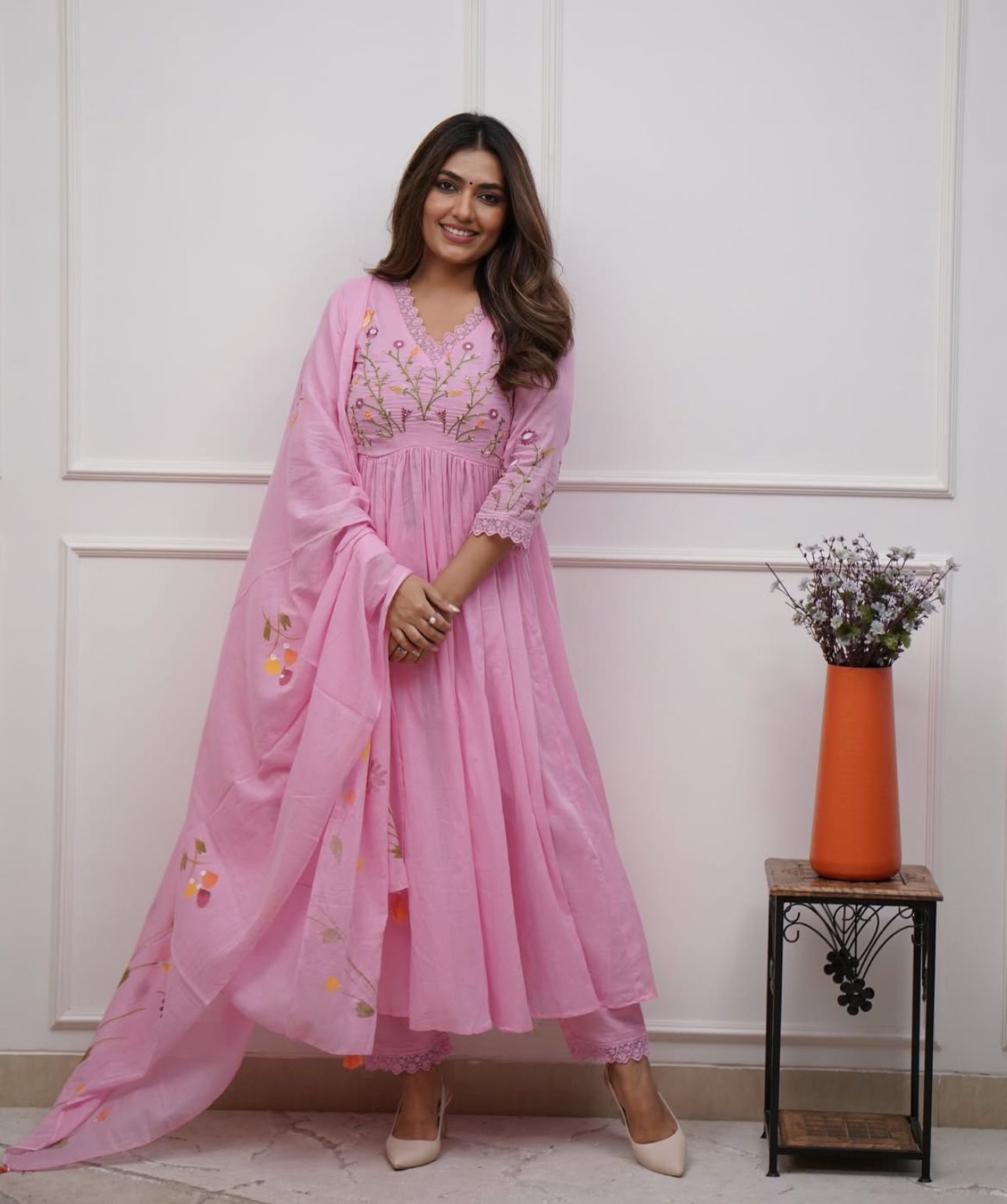 Beautiful Collection Flare Kurta Style, high-Quality Cotton Fabric, 3 Pc Set.