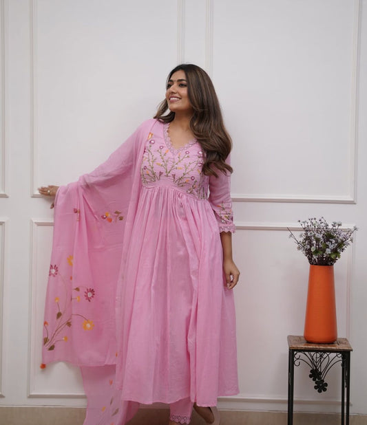 Beautiful Collection Flare Kurta Style, high-Quality Cotton Fabric, 3 Pc Set.