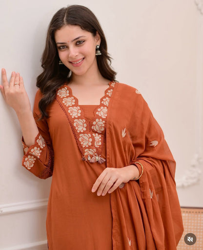 New Straight  Kurta 3 Pcs Set with New Style, Embroidery Work.