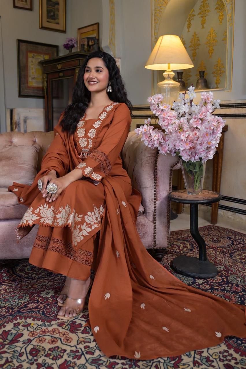 New Straight  Kurta 3 Pcs Set with New Style, Embroidery Work.