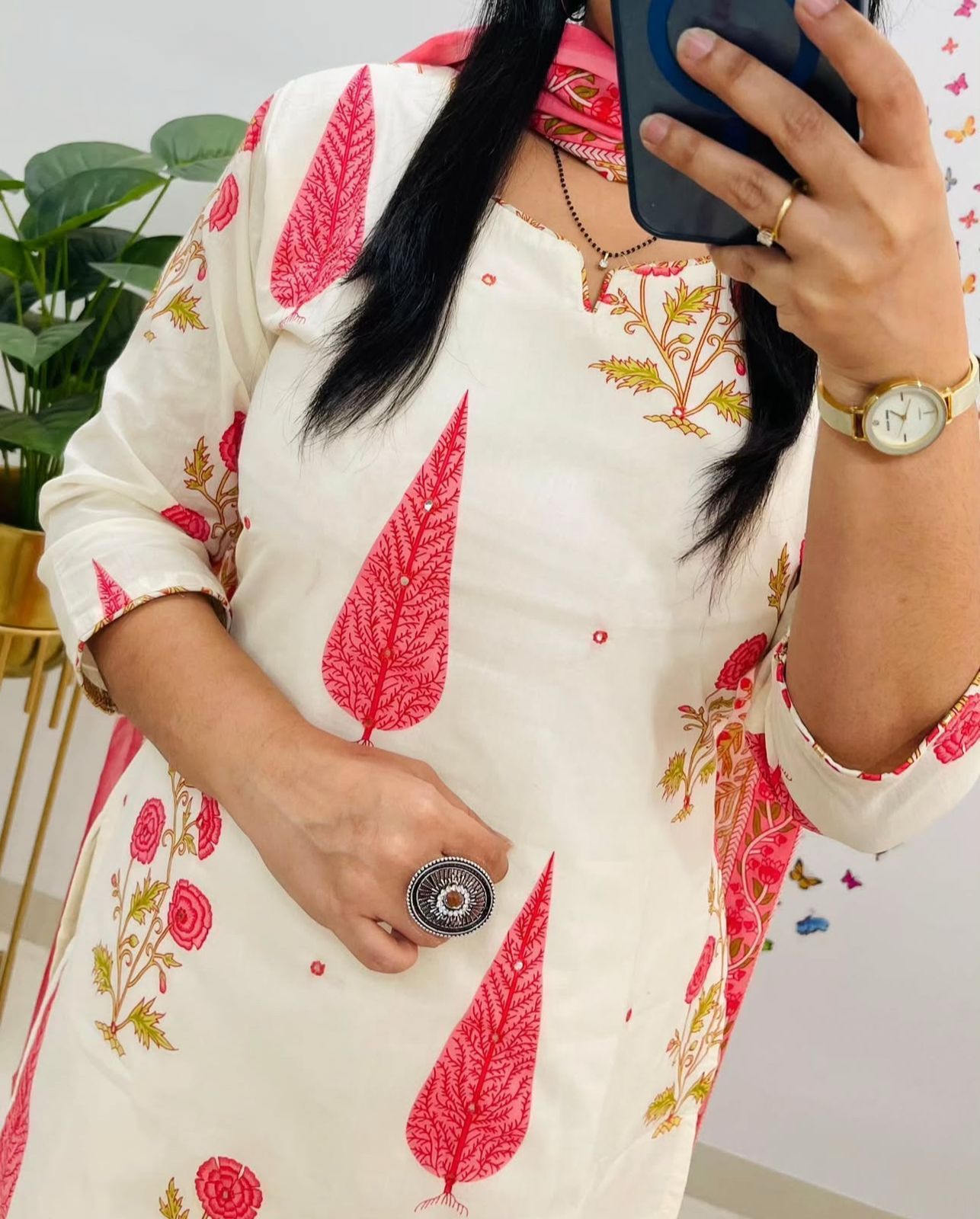 Designer Suit in Mughal/Kalamkari Fusion Azrak Bagru print Kurti pant Dupatta set