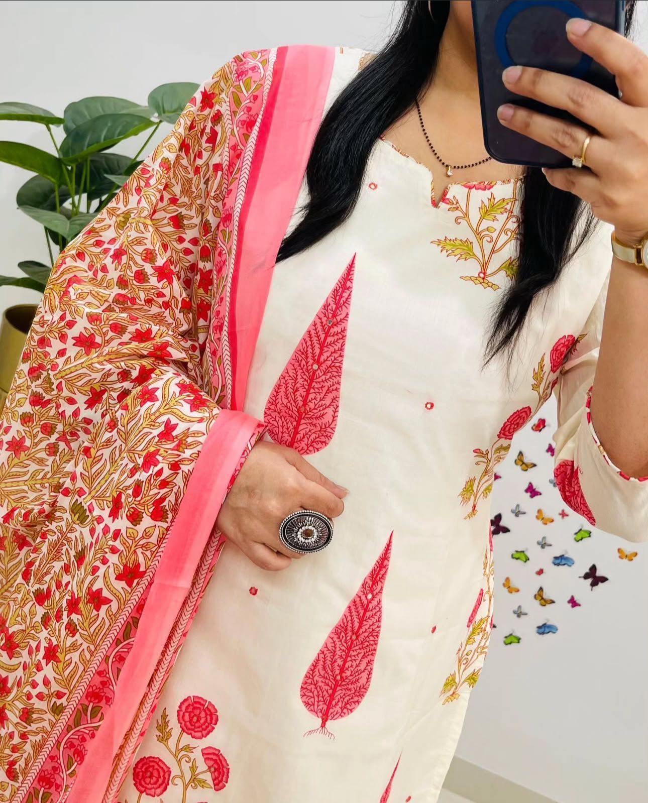 Designer Suit in Mughal/Kalamkari Fusion Azrak Bagru print Kurti pant Dupatta set