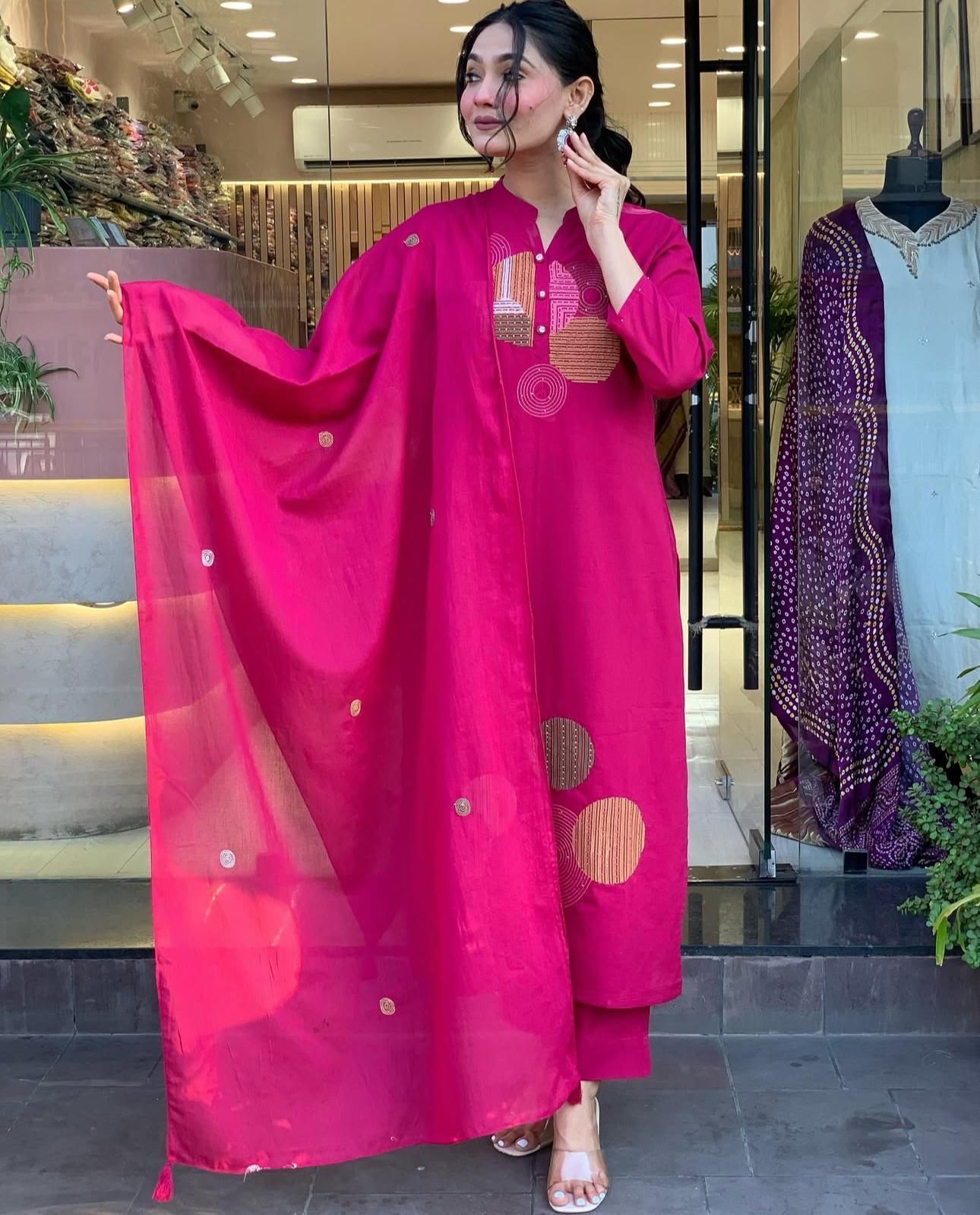 Designer Embroidery work with sequencing Hand Work on Kurti Neck with Pants