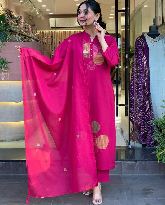 Designer Embroidery work with sequencing Hand Work on Kurti Neck with Pants