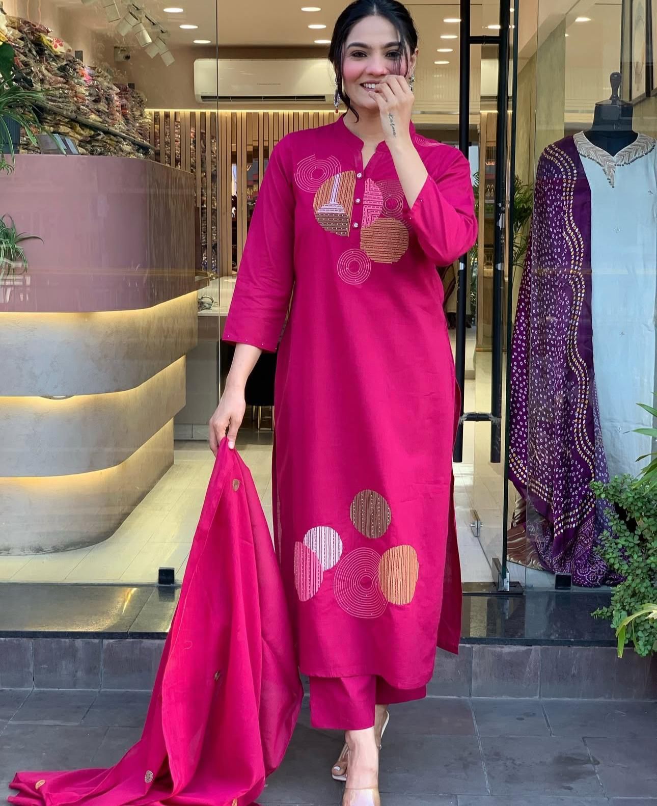 Designer Embroidery work with sequencing Hand Work on Kurti Neck with Pants