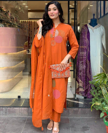 Designer Embroidery work with sequencing Hand Work on Kurti Neck with Pant