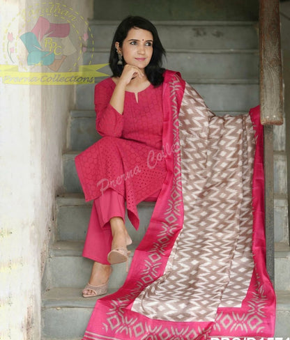 Classic Schiffli Kurti with Handloom Khadi Dupatta