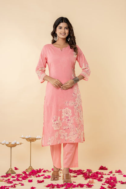 Cotton Mul Suit Set, Digital Floral Print, Intricate Handwork, Full Lining, Lightweight