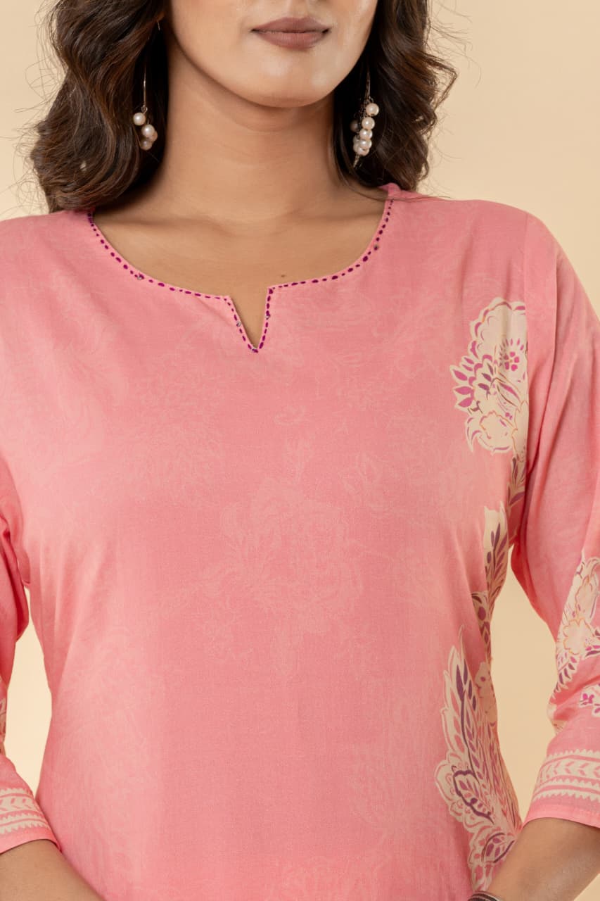 Cotton Mul Suit Set, Digital Floral Print, Intricate Handwork, Full Lining, Lightweight