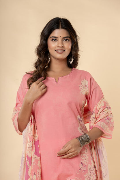 Cotton Mul Suit Set, Digital Floral Print, Intricate Handwork, Full Lining, Lightweight