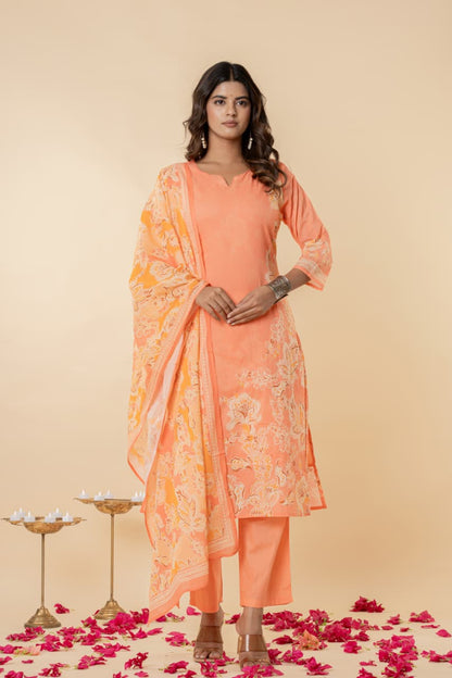 Mul Cotton Fabric, Digital Floral Print, Intricate Handwork, Full Lining, Lightweight and Breathable Fabric.