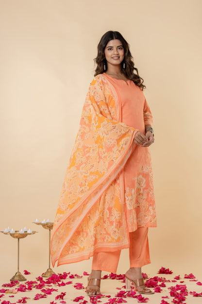 Mul Cotton Fabric, Digital Floral Print, Intricate Handwork, Full Lining, Lightweight and Breathable Fabric.