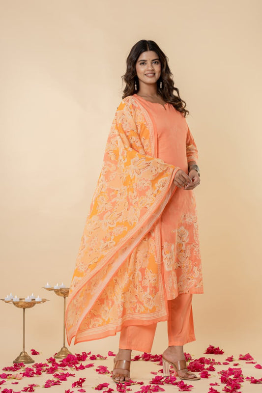 Mul Cotton Fabric, Digital Floral Print, Intricate Handwork, Full Lining, Lightweight and Breathable Fabric.