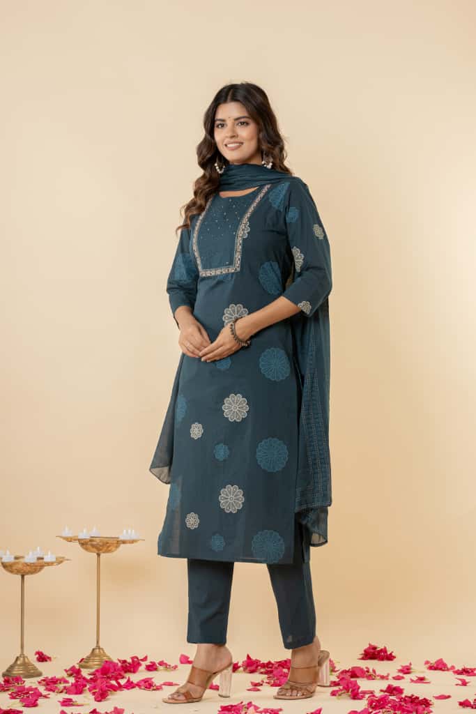 Pure Cotton Fabric Embordered Work all over Complete Lining Attached Plazo.