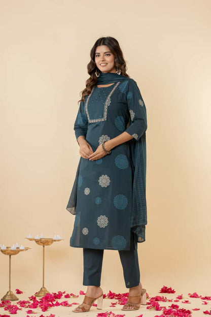 Pure Cotton Fabric Embordered Work all over Complete Lining Attached Plazo.