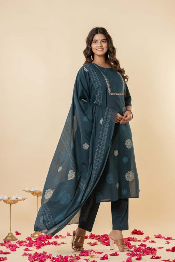Pure Cotton Fabric Embordered Work all over Complete Lining Attached Plazo.