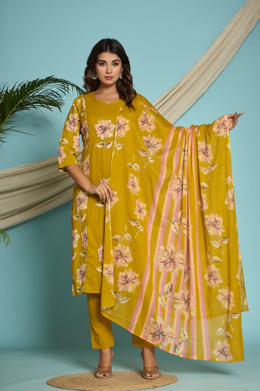 Pure Yellow Cotton Kurti, Applic Embroidery work with Mirror & Fully Hand Work.