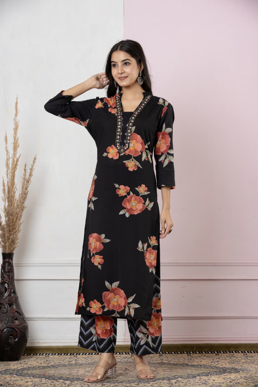 Pure Cotton Fabric Discharge Print Embroidery Work, 3 Pc Set