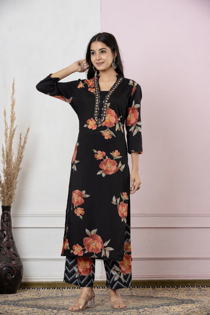 Pure Cotton Fabric Discharge Print Embroidery Work, 3 Pc Set