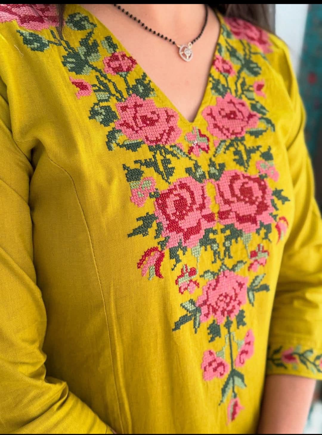 Fine Cotton fabric Coordinate set with Fully Embroidery on Yoke and Sleeves, 2 Pc. Sets