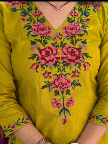 Fine Cotton fabric Coordinate set with Fully Embroidery on Yoke and Sleeves, 2 Pc. Sets