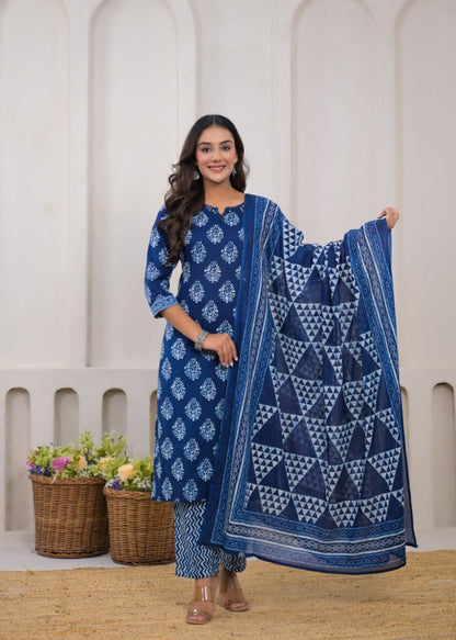 Beautiful Cotton Fabric Flair Suits with Hand Block Print Hand Work.