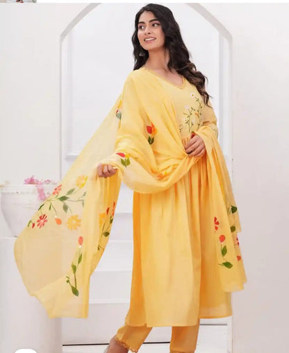 Women Floral Suit Embroidery work Pure Cotton 3 Pc. Set