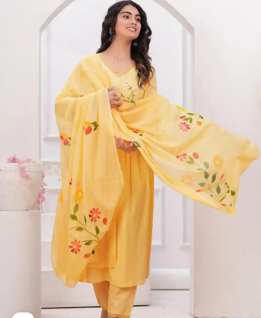 Women Floral Suit Embroidery work Pure Cotton 3 Pc. Set