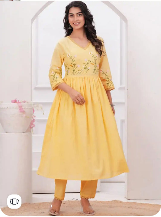 Women Floral Suit Embroidery work Pure Cotton 3 Pc. Set